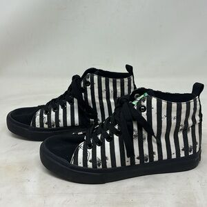 Bettlejuice black and white stripe hi top sneakers size 6